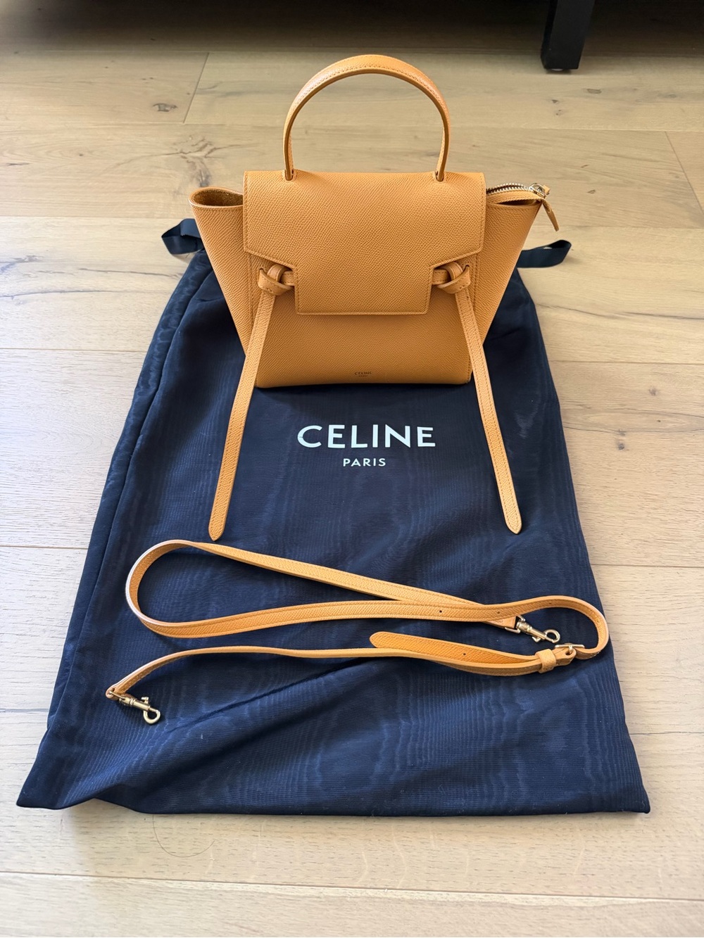 Celine Tan Leather Mini Belt Bag - Golden Tan